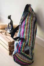 The Wild Guru yoga mat bag. Colorful geometric design. 100% cotton. Adjustable strap. 
